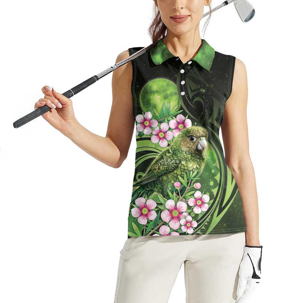 New Zealand Aotearoa Kakapo Women Sleeveless Polo Shirt Maori Pattern With Manuka Galaxy Style - Polynesian Pride