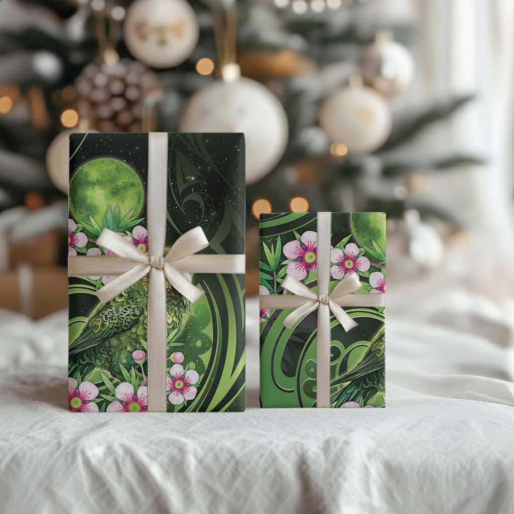 New Zealand Aotearoa Kakapo Wrapping Paper Maori Pattern With Manuka Galaxy Style LT05 - Polynesian Pride