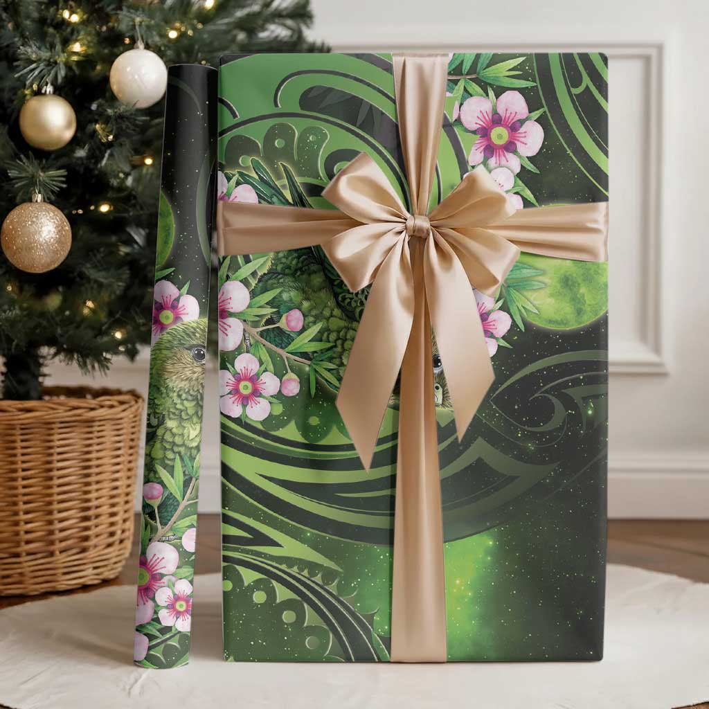 New Zealand Aotearoa Kakapo Wrapping Paper Maori Pattern With Manuka Galaxy Style LT05 - Polynesian Pride