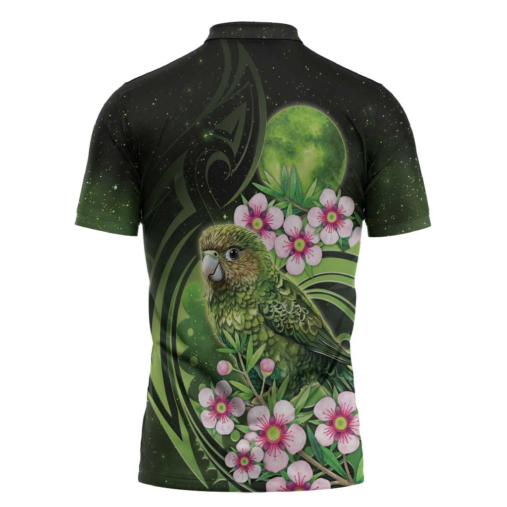 New Zealand Aotearoa Kakapo Zipper Polo Shirt Maori Pattern With Manuka Galaxy Style LT05 - Polynesian Pride