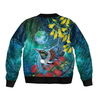 New Zealand Tui Bird Bomber Jacket Maori Koru With Pohutukawa Galaxy Style LT05 - Polynesian Pride