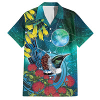 New Zealand Tui Bird Hawaiian Shirt Maori Koru With Pohutukawa Galaxy Style LT05 Blue - Polynesian Pride
