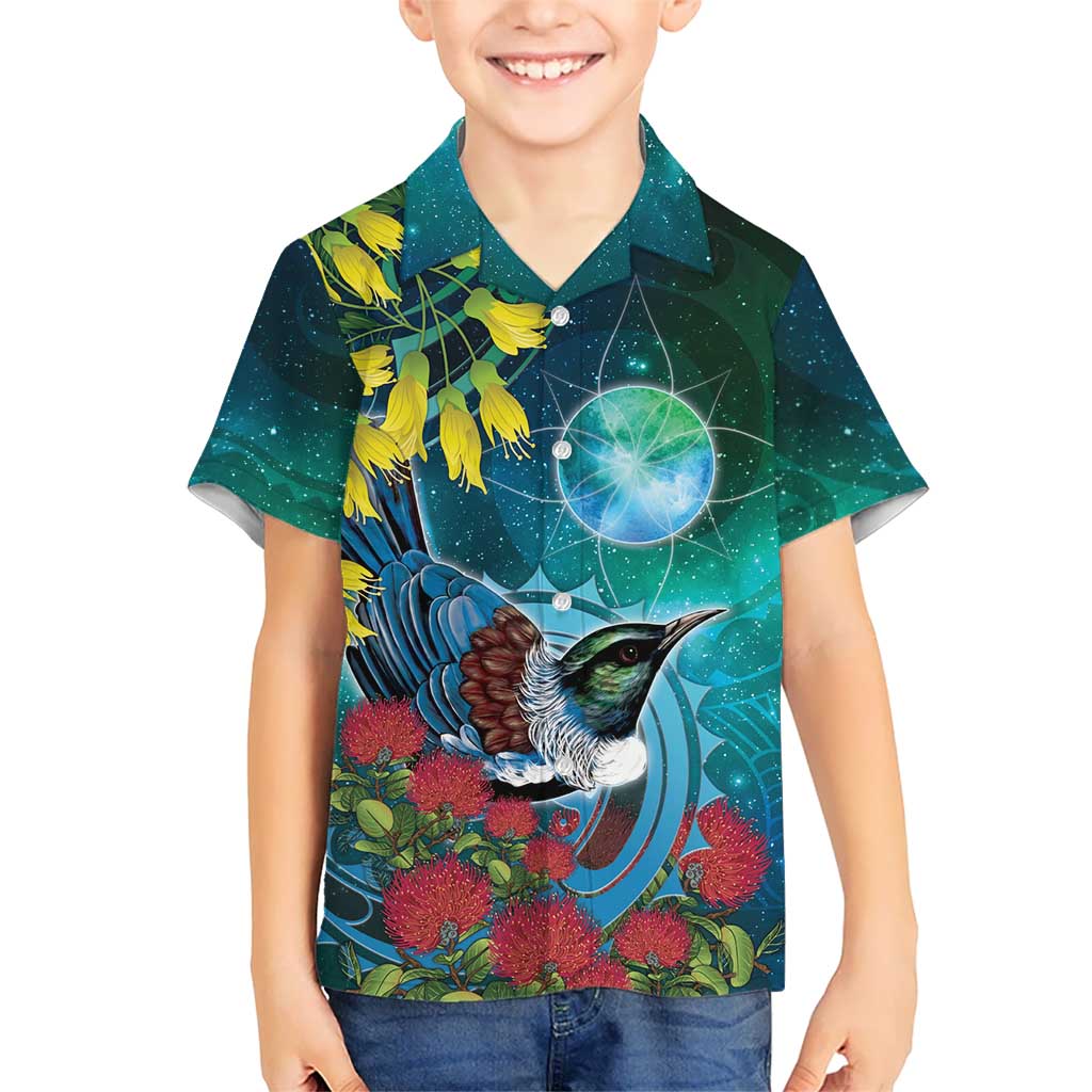 New Zealand Tui Bird Hawaiian Shirt Maori Koru With Pohutukawa Galaxy Style LT05 - Polynesian Pride