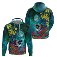 New Zealand Tui Bird Hoodie Maori Koru With Pohutukawa Galaxy Style LT05 - Polynesian Pride