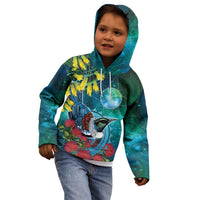 New Zealand Tui Bird Kid Hoodie Maori Koru With Pohutukawa Galaxy Style LT05 - Polynesian Pride
