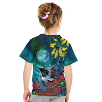 New Zealand Tui Bird Kid T Shirt Maori Koru With Pohutukawa Galaxy Style LT05 - Polynesian Pride
