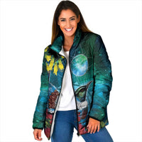 New Zealand Tui Bird Padded Jacket Maori Koru With Pohutukawa Galaxy Style - Polynesian Pride