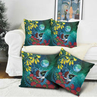 New Zealand Tui Bird Pillow Cover Maori Koru With Pohutukawa Galaxy Style - Polynesian Pride