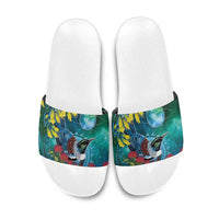 New Zealand Tui Bird Slide Sandals Maori Koru With Pohutukawa Galaxy Style - Polynesian Pride