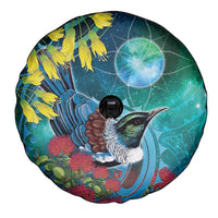 New Zealand Tui Bird Spare Tire Cover Maori Koru With Pohutukawa Galaxy Style - Polynesian Pride