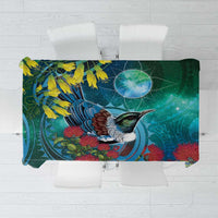 New Zealand Tui Bird Tablecloth Maori Koru With Pohutukawa Galaxy Style - Polynesian Pride