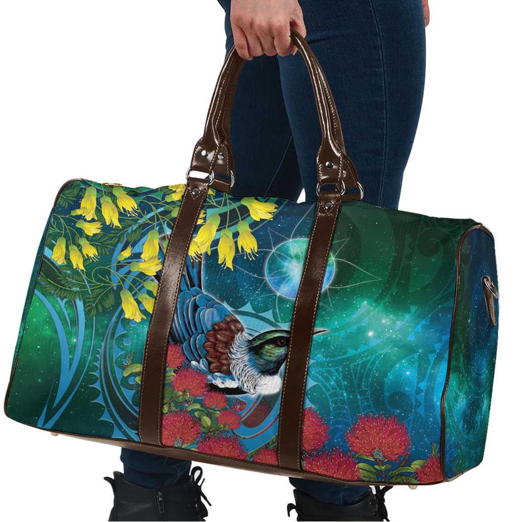 New Zealand Tui Bird Travel Bag Maori Koru With Pohutukawa Galaxy Style - Polynesian Pride