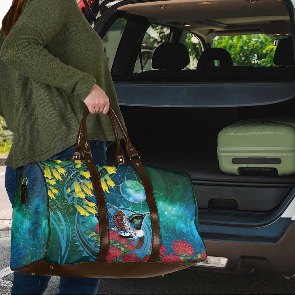 New Zealand Tui Bird Travel Bag Maori Koru With Pohutukawa Galaxy Style - Polynesian Pride