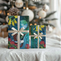 New Zealand Tui Bird Wrapping Paper Maori Koru With Pohutukawa Galaxy Style LT05 - Polynesian Pride