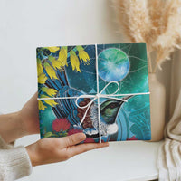 New Zealand Tui Bird Wrapping Paper Maori Koru With Pohutukawa Galaxy Style LT05 - Polynesian Pride