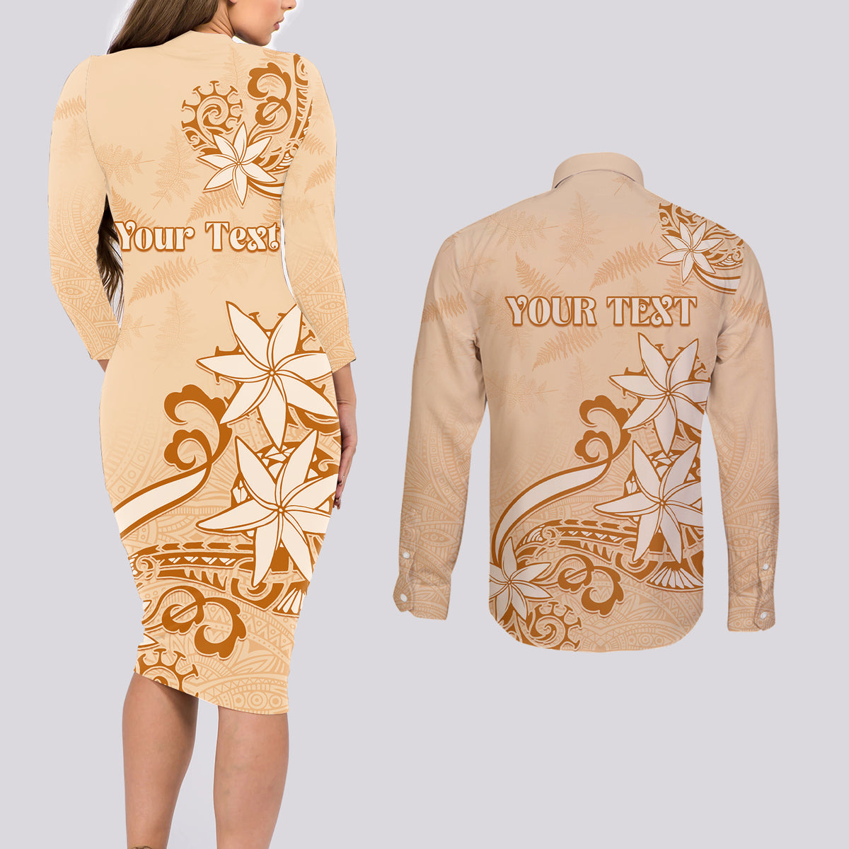 Personalised New Zealand Auckland Folk Festival Couples Matching Long Sleeve Bodycon Dress and Long Sleeve Button Shirt Vintage Style LT05 - Polynesian Pride