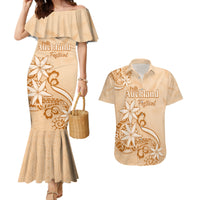 Personalised New Zealand Auckland Folk Festival Couples Matching Mermaid Dress and Hawaiian Shirt Vintage Style LT05 Brown - Polynesian Pride