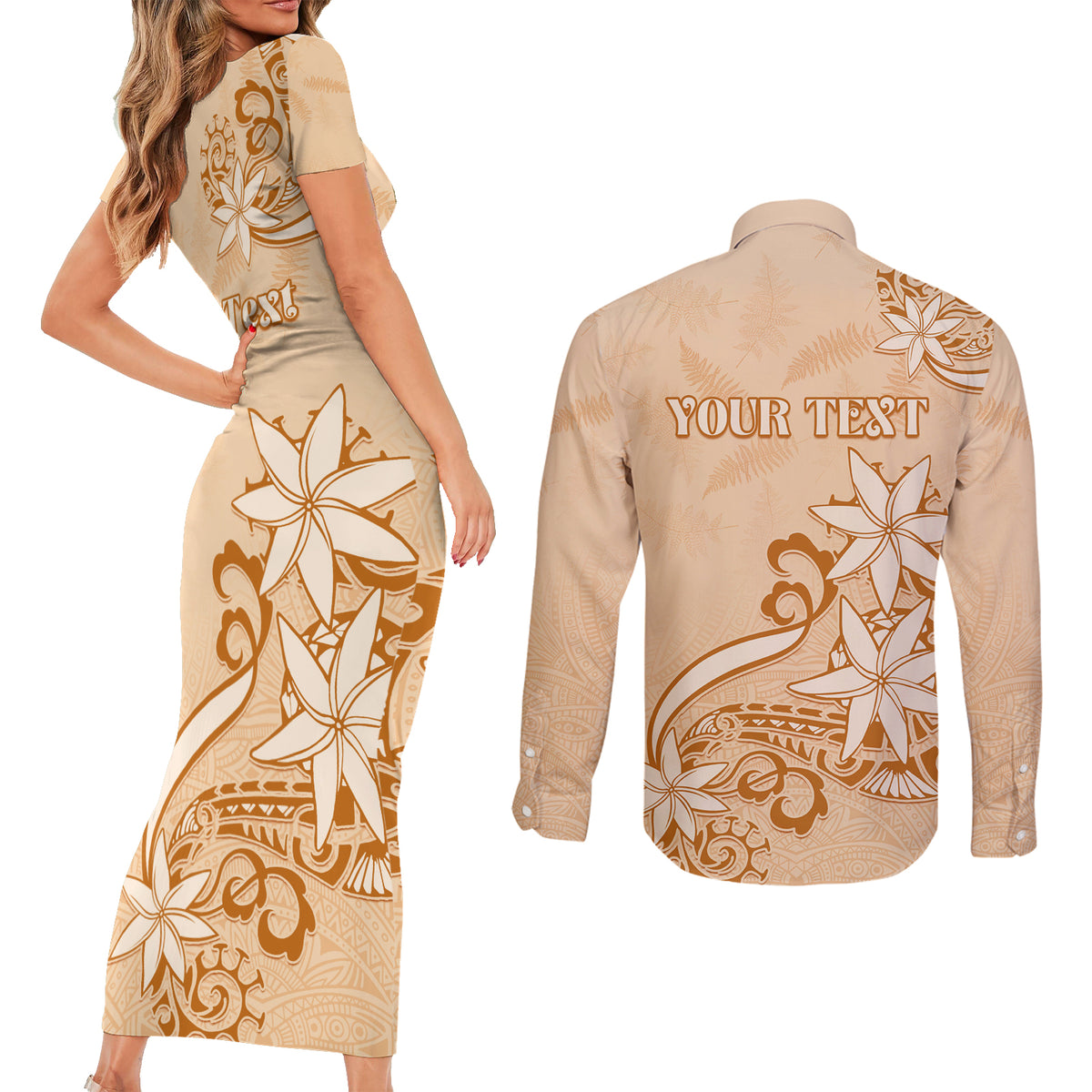 Personalised New Zealand Auckland Folk Festival Couples Matching Short Sleeve Bodycon Dress and Long Sleeve Button Shirt Vintage Style LT05 - Polynesian Pride