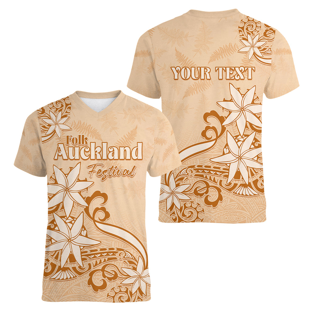 Personalised New Zealand Auckland Folk Festival Women V Neck T Shirt Vintage Style LT05 - Polynesian Pride