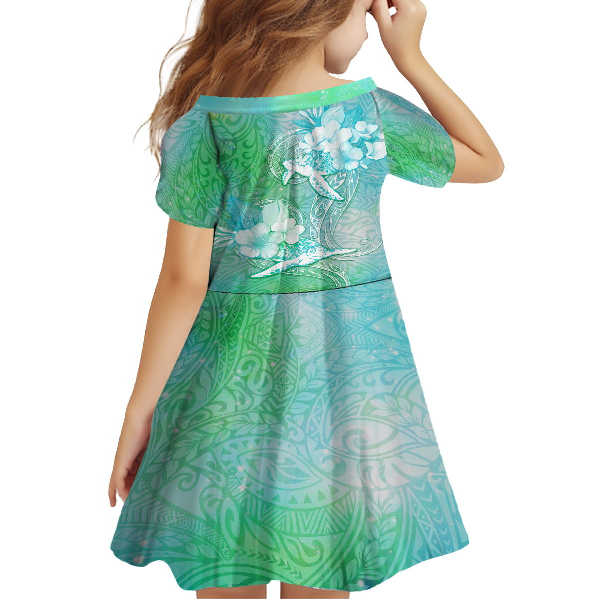 Couple Sea Turtle One Love One Heart Family Matching Off Shoulder Long Sleeve Dress and Hawaiian Shirt LT05 - Polynesian Pride
