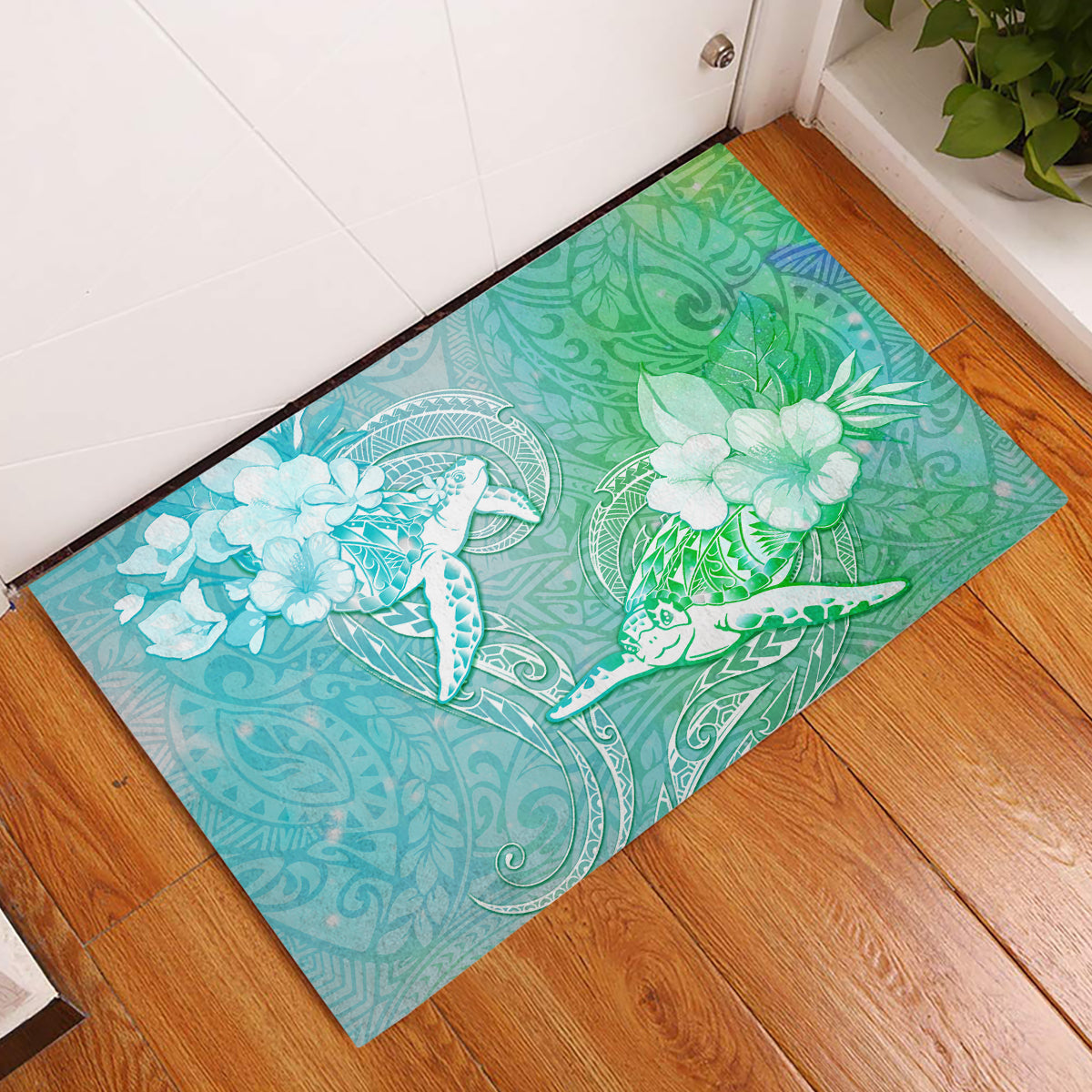 Couple Sea Turtle One Love One Heart Rubber Doormat LT05 Aqua - Polynesian Pride