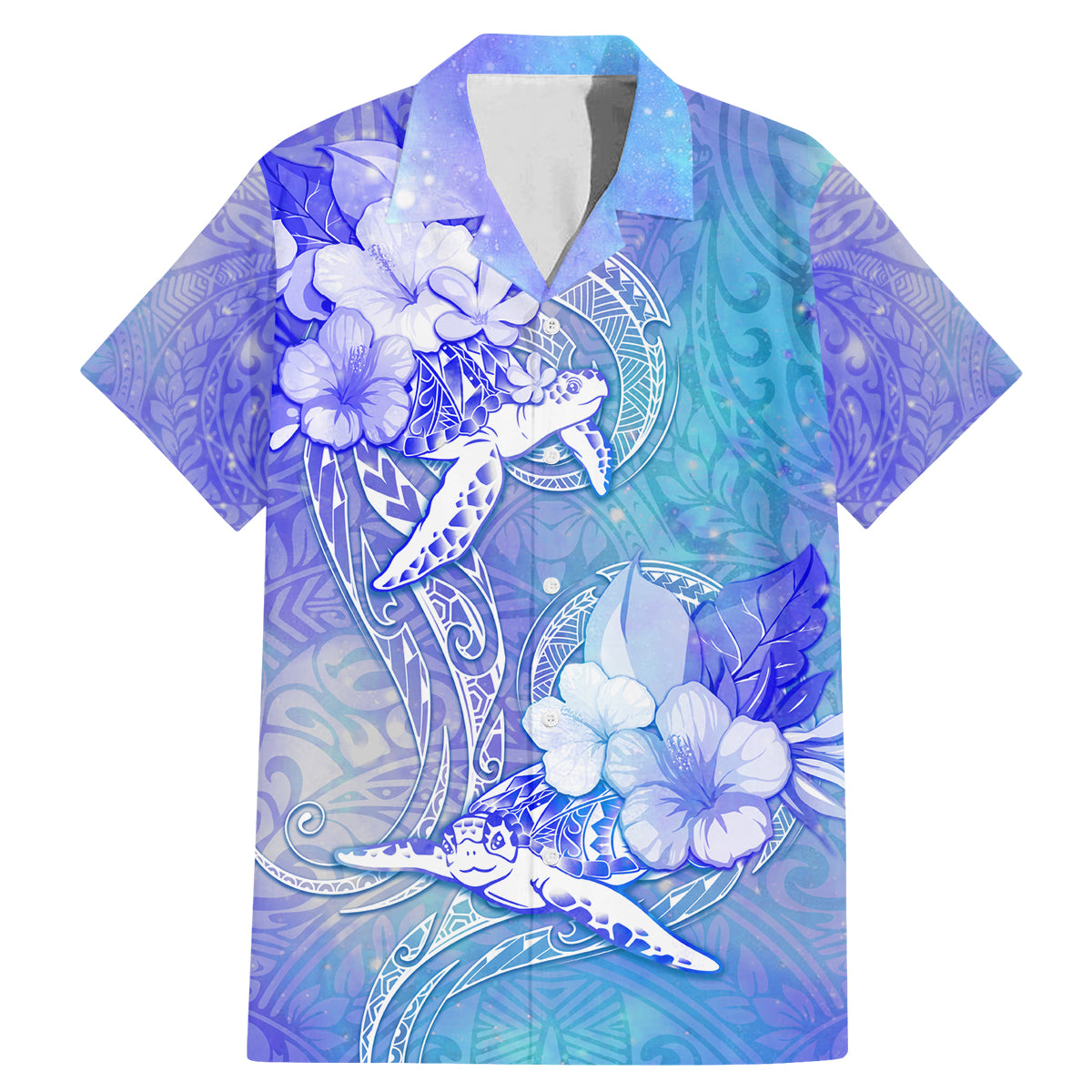 Couple Blue Sea Turtle Heart Love Family Matching Mermaid Dress and Hawaiian Shirt LT05 Dad's Shirt - Short Sleeve Blue - Polynesian Pride