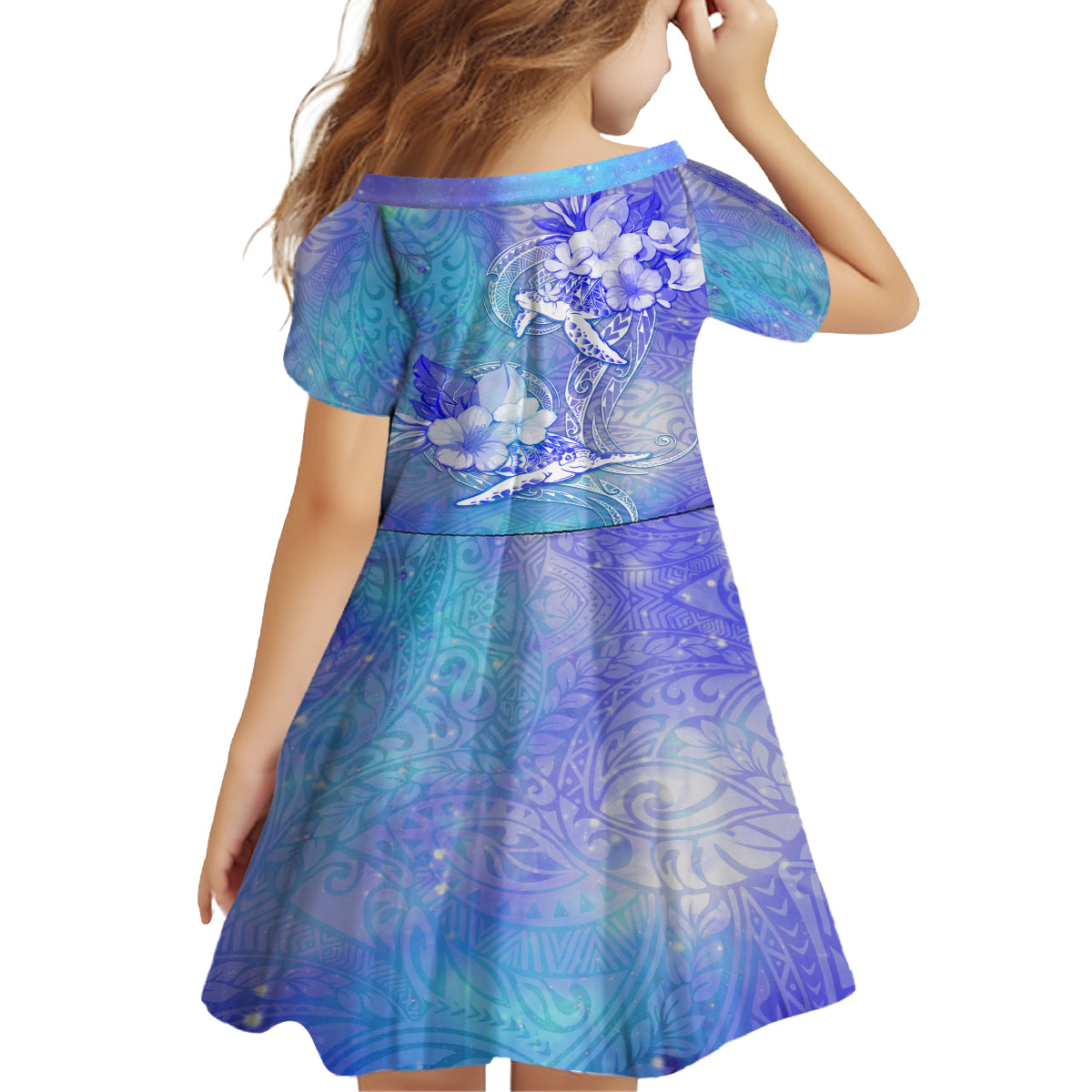 Couple Blue Sea Turtle Heart Love Family Matching Off Shoulder Short Dress and Hawaiian Shirt LT05 - Polynesian Pride