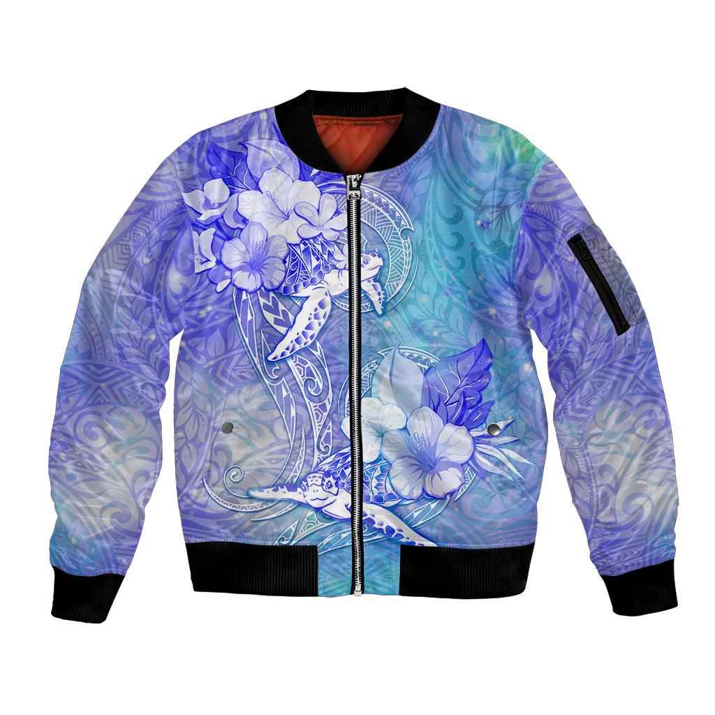 Couple Blue Sea Turtle Heart Love Sleeve Zip Bomber Jacket LT05 Unisex Blue - Polynesian Pride
