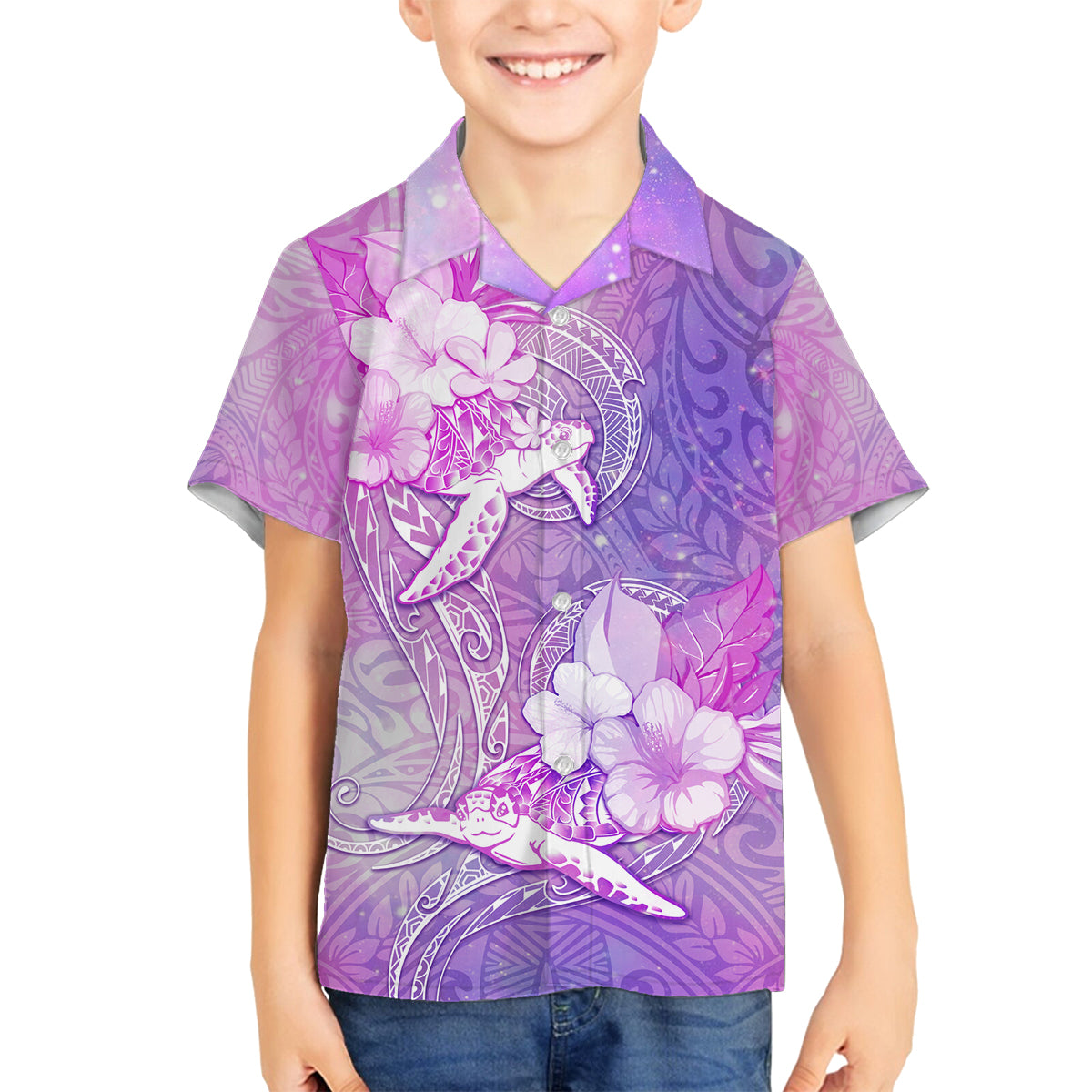 Couple Sea Turtle Love Give Us A Fairytale Family Matching Long Sleeve Bodycon Dress and Hawaiian Shirt LT05 Son's Shirt Pink - Polynesian Pride