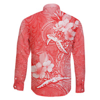 Polynesia Sea Turtle Couple Family Matching Long Sleeve Bodycon Dress and Hawaiian Shirt Happy Valentine Day Red LT05 - Polynesian Pride