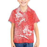 Polynesia Sea Turtle Couple Family Matching Long Sleeve Bodycon Dress and Hawaiian Shirt Happy Valentine Day Red LT05 Son's Shirt Red - Polynesian Pride