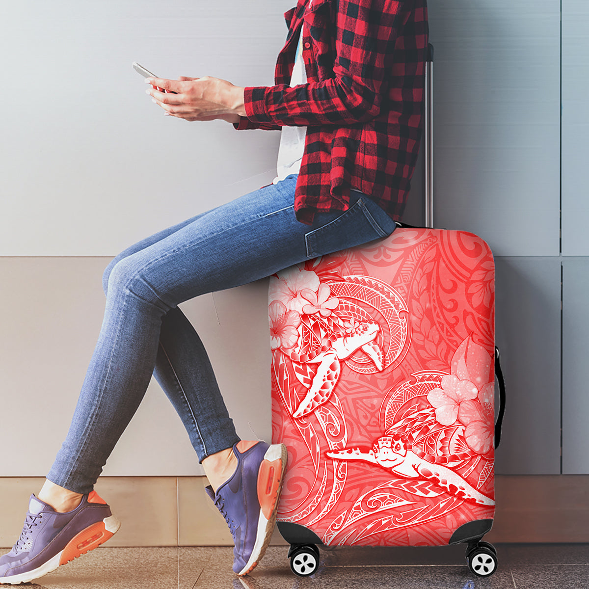 Polynesia Sea Turtle Couple Luggage Cover Happy Valentine Day Red LT05 - Polynesian Pride