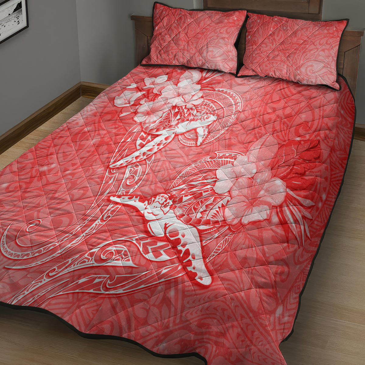 Polynesia Sea Turtle Couple Quilt Bed Set Happy Valentine Day Red LT05 - Polynesian Pride