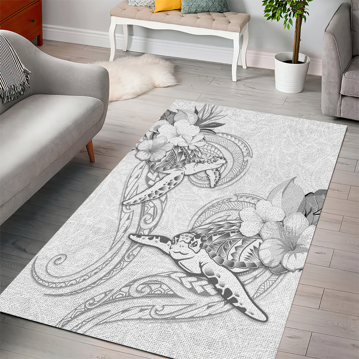 Polynesia Sea Turtle Couple Area Rug Happy Valentine Day White LT05 - Polynesian Pride