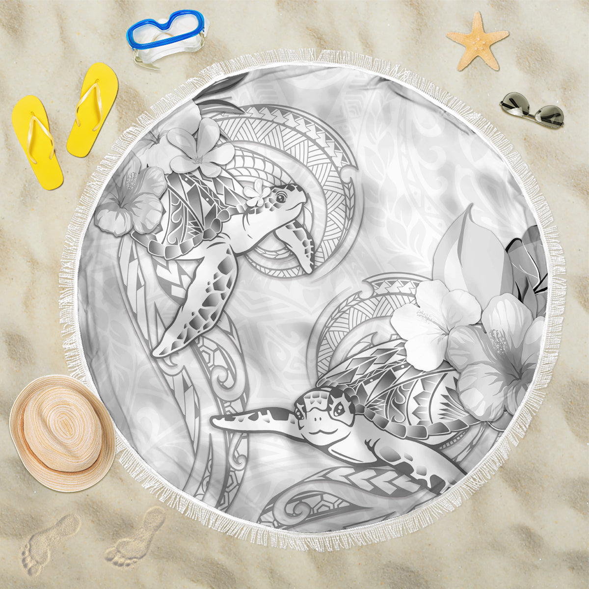 Polynesia Sea Turtle Couple Beach Blanket Happy Valentine Day White LT05 One Size 150cm White - Polynesian Pride