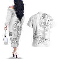 Polynesia Sea Turtle Couple Couples Matching Off The Shoulder Long Sleeve Dress and Hawaiian Shirt Happy Valentine Day White LT05 - Polynesian Pride