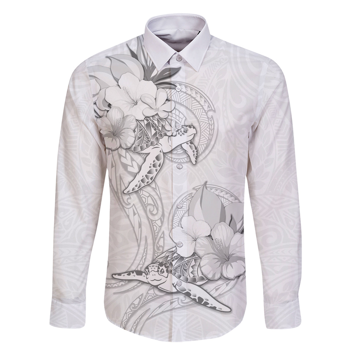 Polynesia Sea Turtle Couple Family Matching Off Shoulder Short Dress and Hawaiian Shirt Happy Valentine Day White LT05 Dad's Shirt - Long Sleeve White - Polynesian Pride