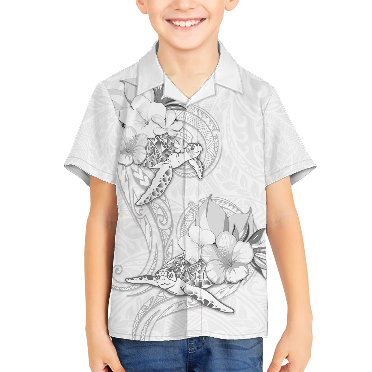 Polynesia Sea Turtle Couple Family Matching Tank Maxi Dress and Hawaiian Shirt Happy Valentine Day White LT05 Son's Shirt White - Polynesian Pride