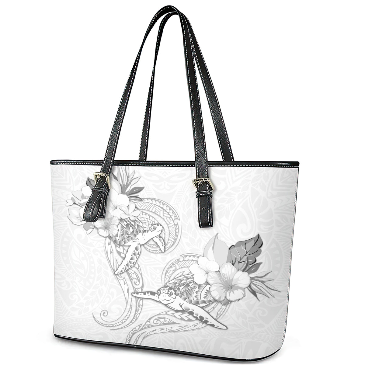 Polynesia Sea Turtle Couple Leather Tote Bag Happy Valentine Day White LT05 - Polynesian Pride