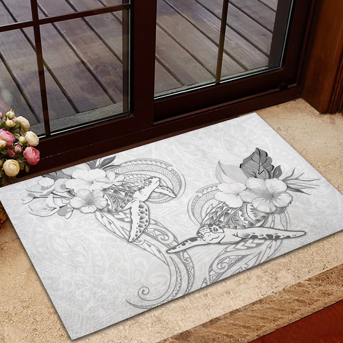 Polynesia Sea Turtle Couple Rubber Doormat Happy Valentine Day White LT05 - Polynesian Pride