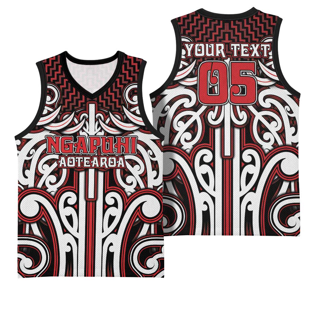 Custom Aotearoa Ngapuhi Basketball Jersey Maori Tribal Pattern Mix Poutama