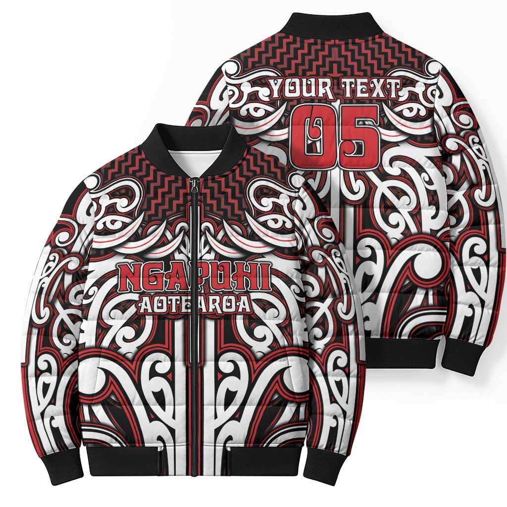 Custom Aotearoa Ngapuhi Bomber Puffer Jacket Maori Tribal Pattern Mix Poutama