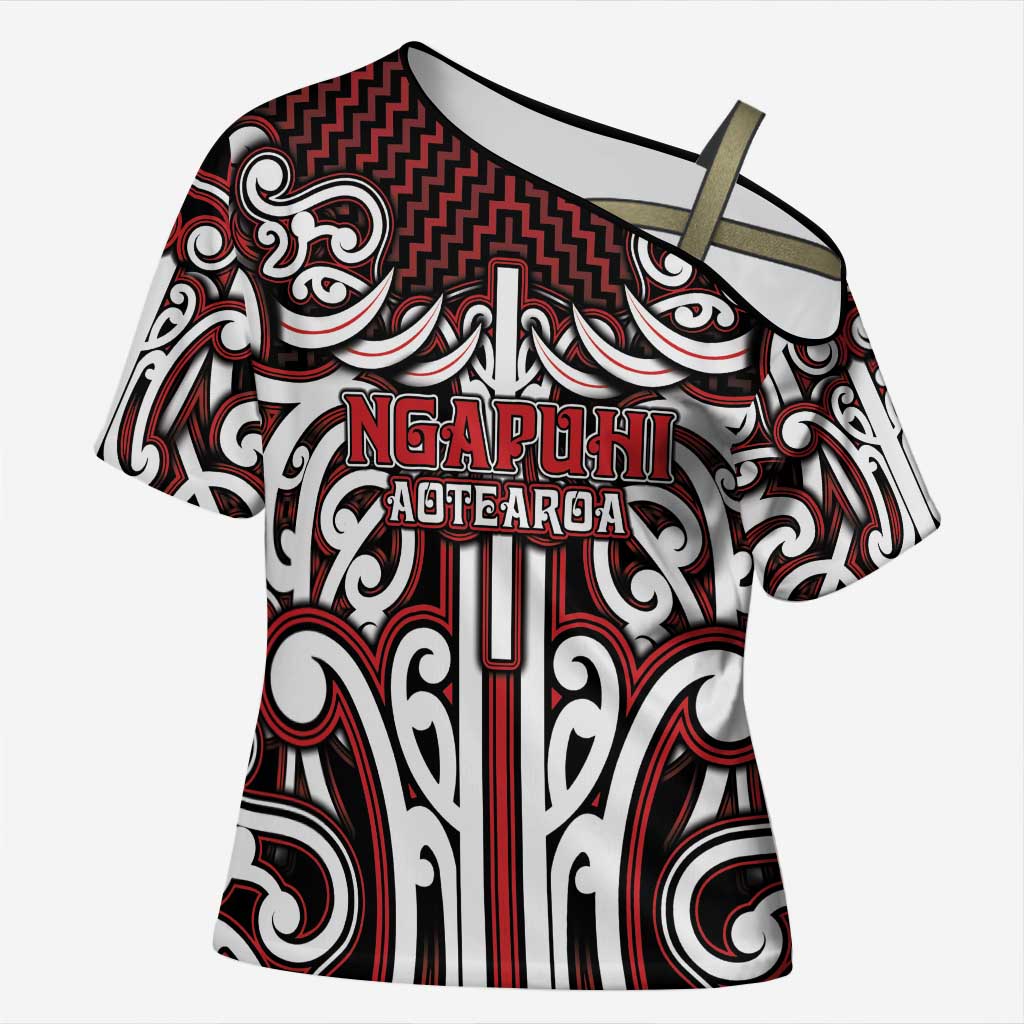 Custom Aotearoa Ngapuhi Cross Shoulder Shirt Maori Tribal Pattern Mix Poutama LT05 Female Red - Polynesian Pride