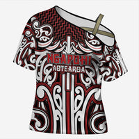 Custom Aotearoa Ngapuhi Cross Shoulder Shirt Maori Tribal Pattern Mix Poutama LT05 Female Red - Polynesian Pride