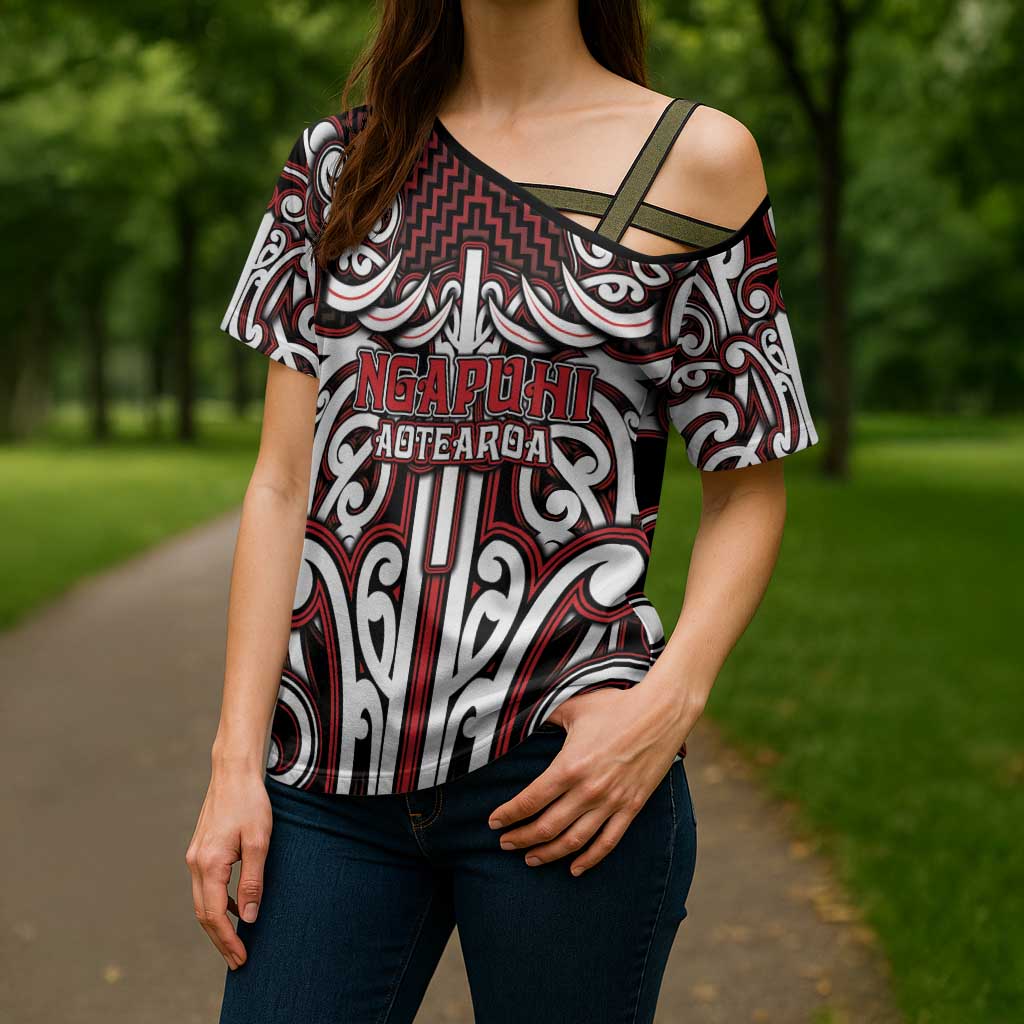 Custom Aotearoa Ngapuhi Cross Shoulder Shirt Maori Tribal Pattern Mix Poutama LT05 - Polynesian Pride