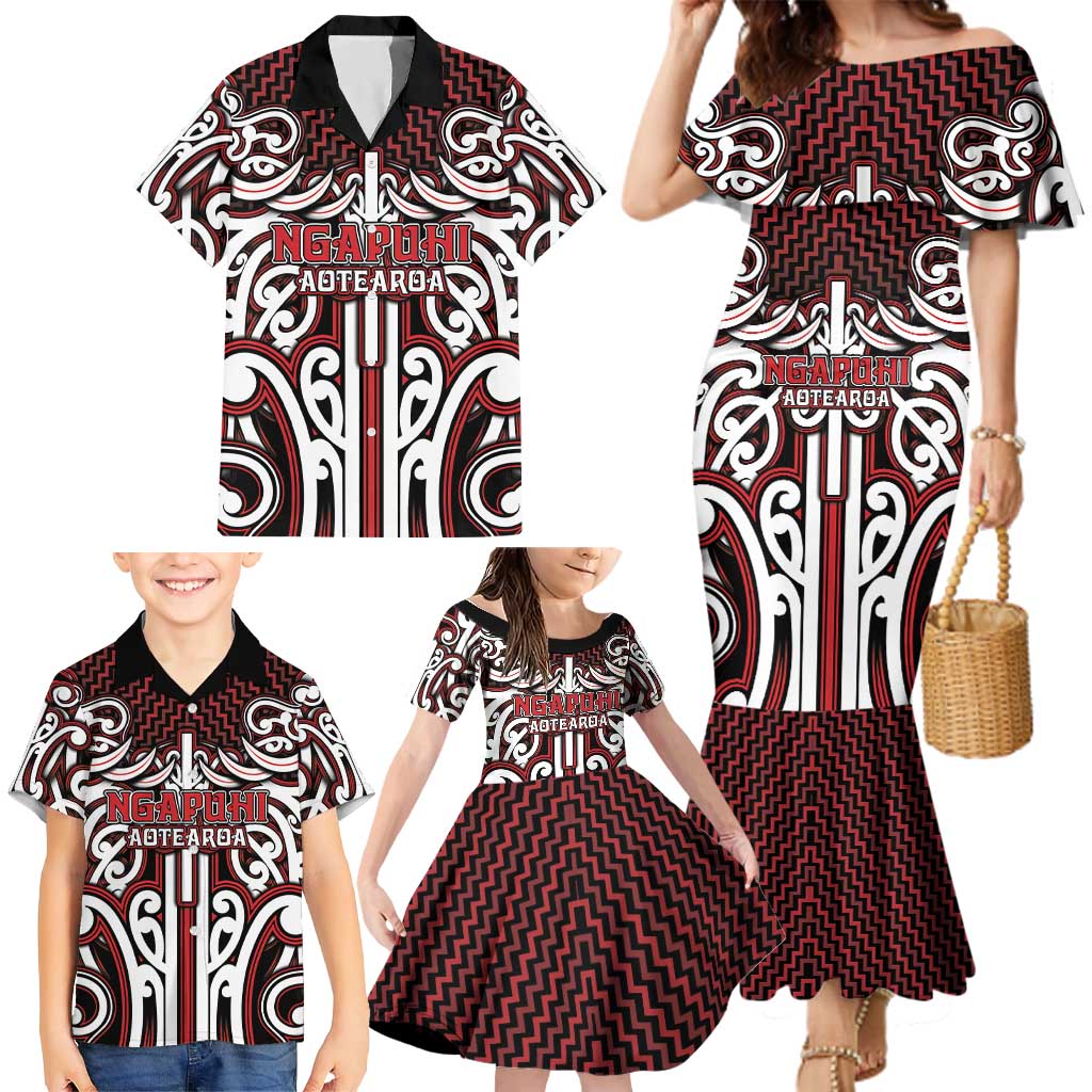 Custom Aotearoa Ngapuhi Family Matching Mermaid Dress and Hawaiian Shirt Maori Tribal Pattern Mix Poutama