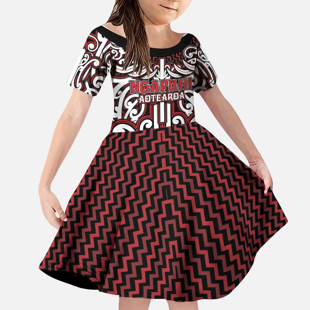 Custom Aotearoa Ngapuhi Family Matching Off The Shoulder Long Sleeve Dress and Hawaiian Shirt Maori Tribal Pattern Mix Poutama