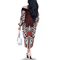 Custom Aotearoa Ngapuhi Family Matching Off The Shoulder Long Sleeve Dress and Hawaiian Shirt Maori Tribal Pattern Mix Poutama