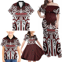 Custom Aotearoa Ngapuhi Family Matching Off Shoulder Maxi Dress and Hawaiian Shirt Maori Tribal Pattern Mix Poutama