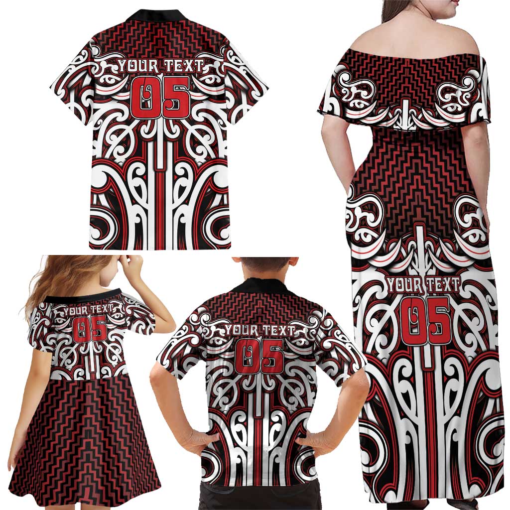 Custom Aotearoa Ngapuhi Family Matching Off Shoulder Maxi Dress and Hawaiian Shirt Maori Tribal Pattern Mix Poutama